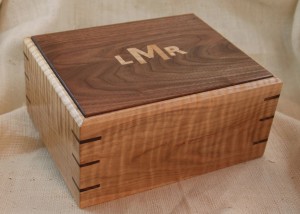 Curly maple and walnut Wooden box Urn LMR router based inlayed biscuit Joinery